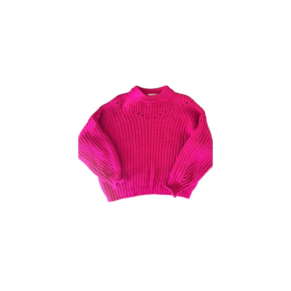 Elodie Magenta Pink Chunky Ribbed Knit Oversized Pointelle Sweater Womens Medium - Picture 2 of 8